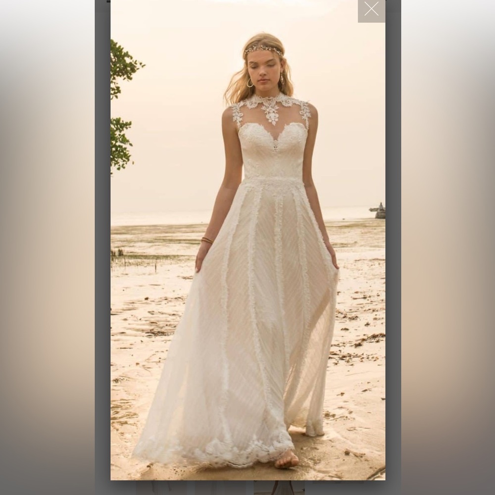 BHLDN Whispers & Echoes illusion neckline Nightfall wedding gown romantic lace 8